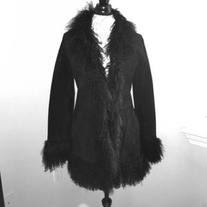 Vintage black suede faux fur jacket